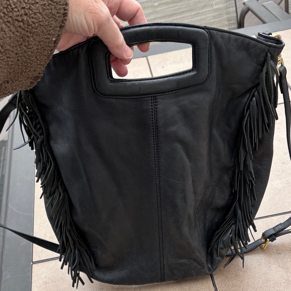 Maje Ladies Black Leather Fringe with Top Handle/Cross Body Bag - Picture 6 of 12